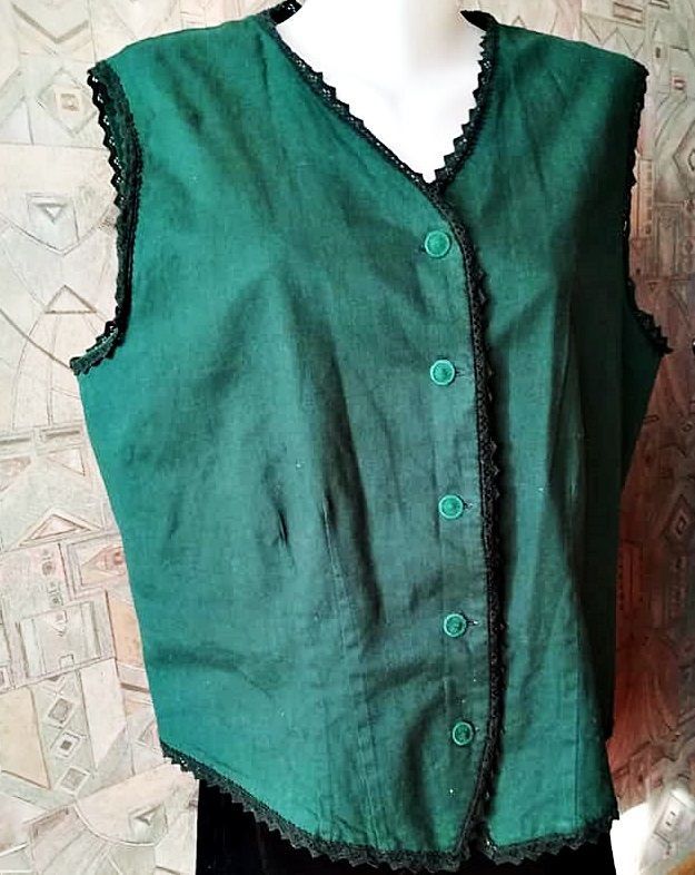 vesta de bumbac cu dantela , verde inchis