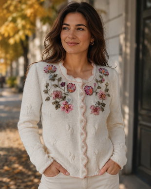Jacheta,cardigan cu broderie organza