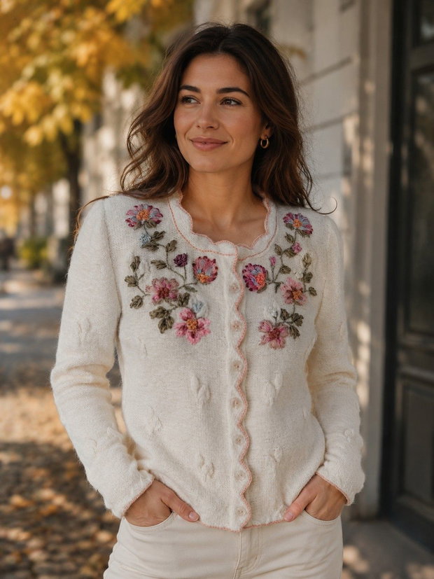 Jacheta,cardigan cu broderie organza