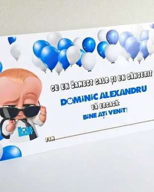 Plicuri bani botez băieți Baby Boss cu baloane albastre