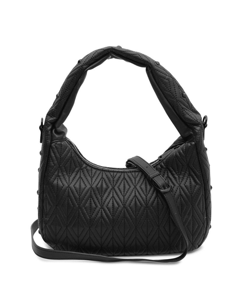 Geanta dama, MARIO VALENTINO, curea de umăr, matlasată, 30% poliester, 70% poliuretan, neagra