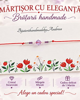 Bratara Martisor cu Swarovski si margele Miyuki  un cadou delicat, creat cu drag!