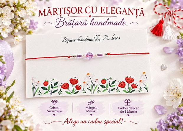 Bratara Martisor cu Swarovski si margele Miyuki un cadou delicat, creat cu drag!