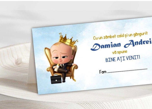 Plic bani botez băiețel Baby Boss cu coroniță  personalizat
