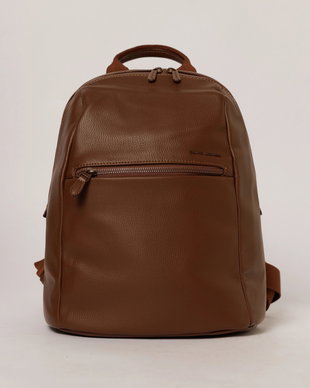 Rucsac casual maro cu buzunar frontal si aspect rafinat