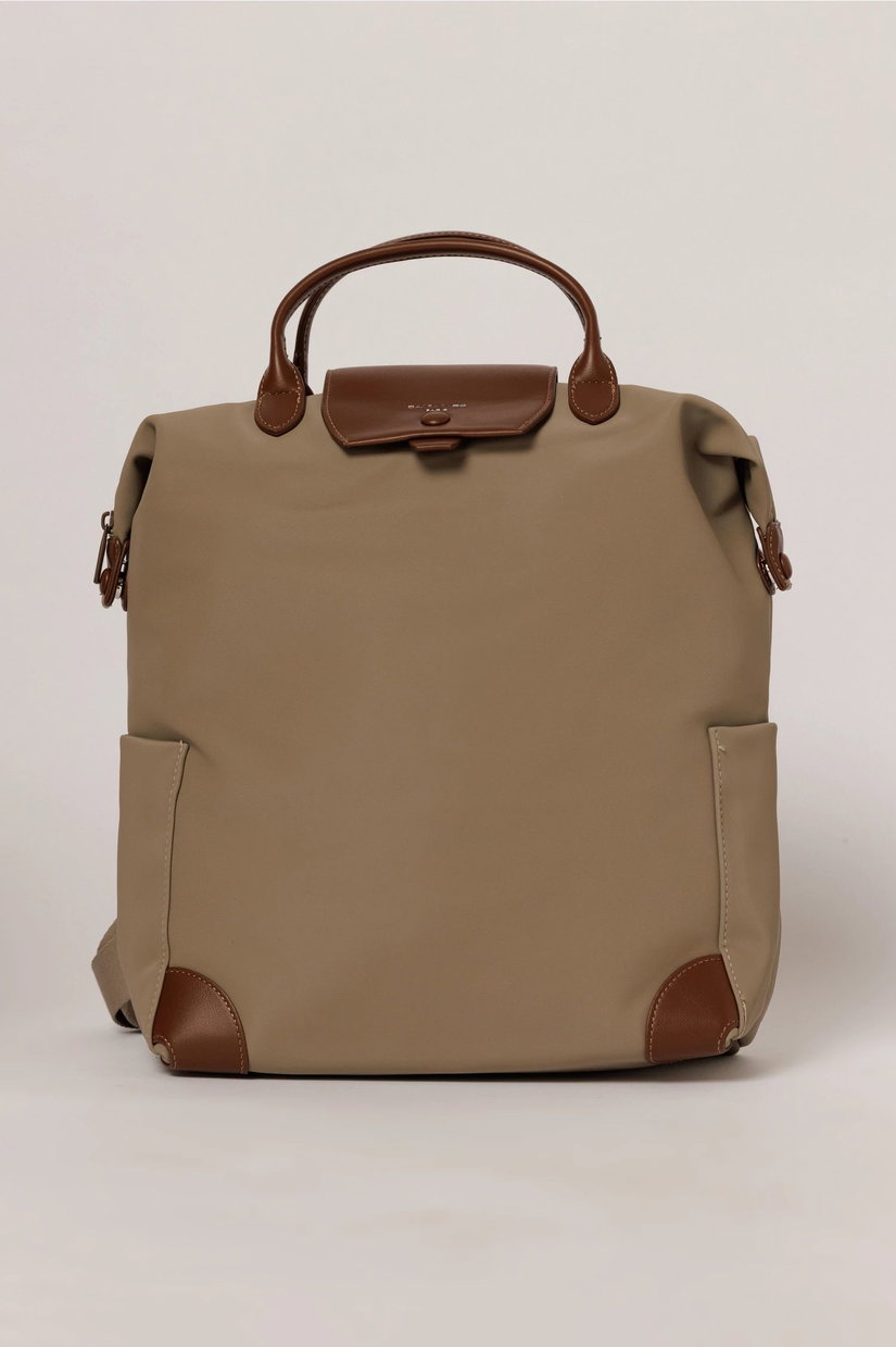 Geanta maxi taupe tip rucsac cu buzunare laterale