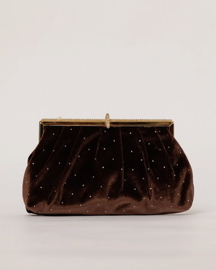 Clutch plic maro catifelat decorat cu pietre stralucitoare