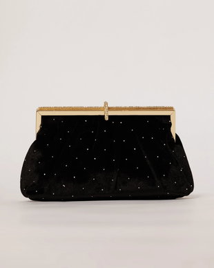 Clutch plic negru catifelat decorat cu pietre stralucitoare
