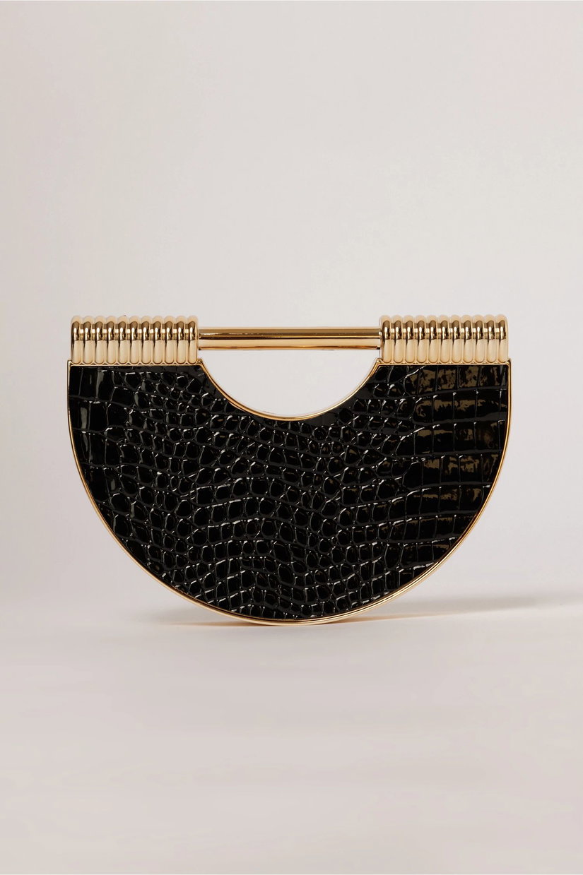 Clutch negru cu design deosebit si aspect de piele de crocodil