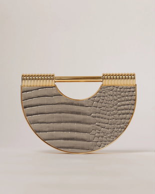 Clutch gri cu design deosebit si aspect de piele de crocodil
