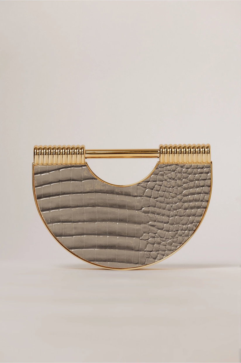 Clutch gri cu design deosebit si aspect de piele de crocodil