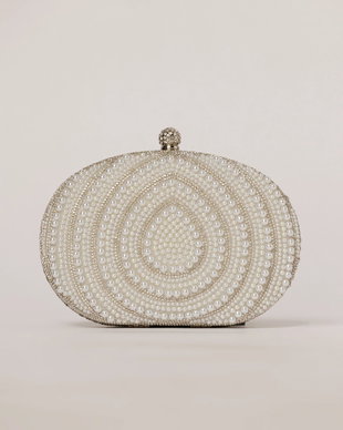 Clutch de ocazie argintiu decorat cu strasuri si perlute