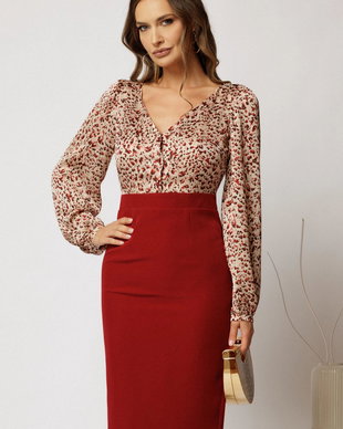 Rochie DY Fashion midi conica rosie cu imprimeuri