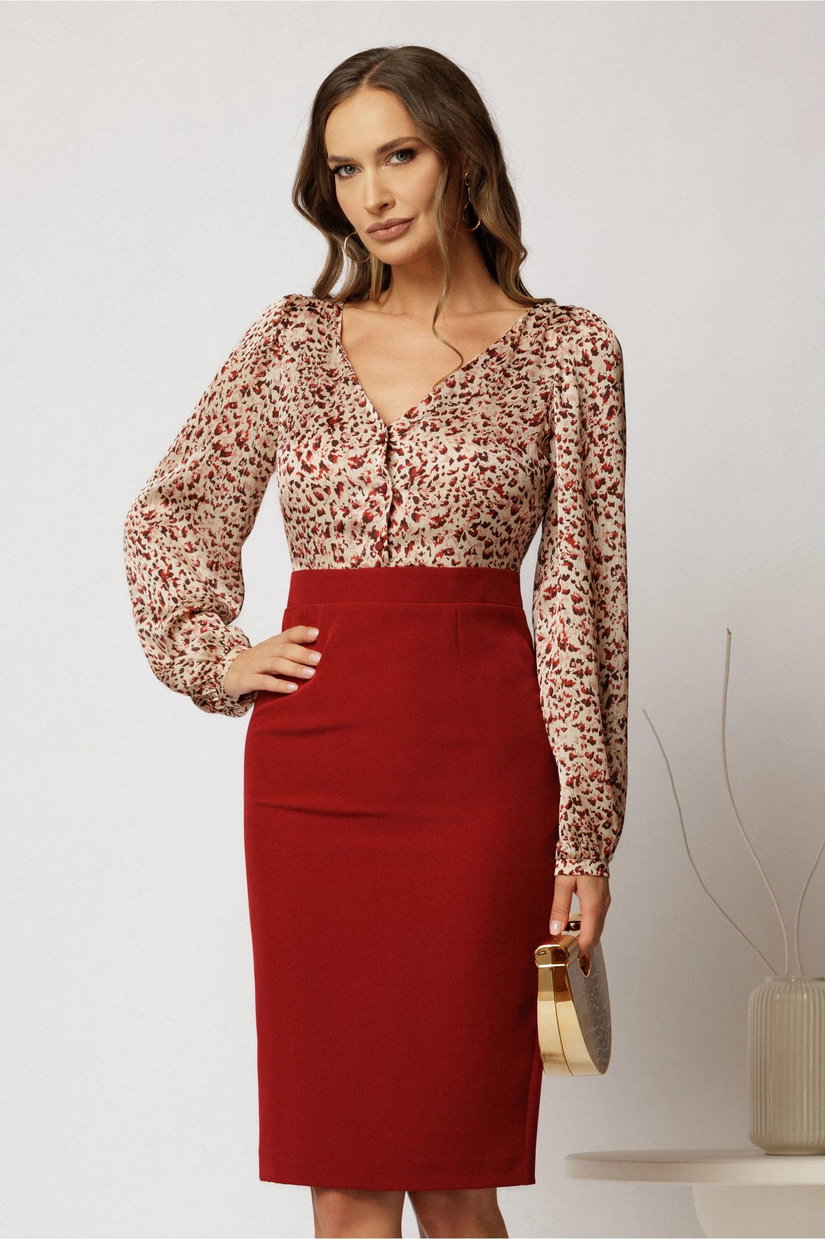 Rochie DY Fashion midi conica rosie cu imprimeuri