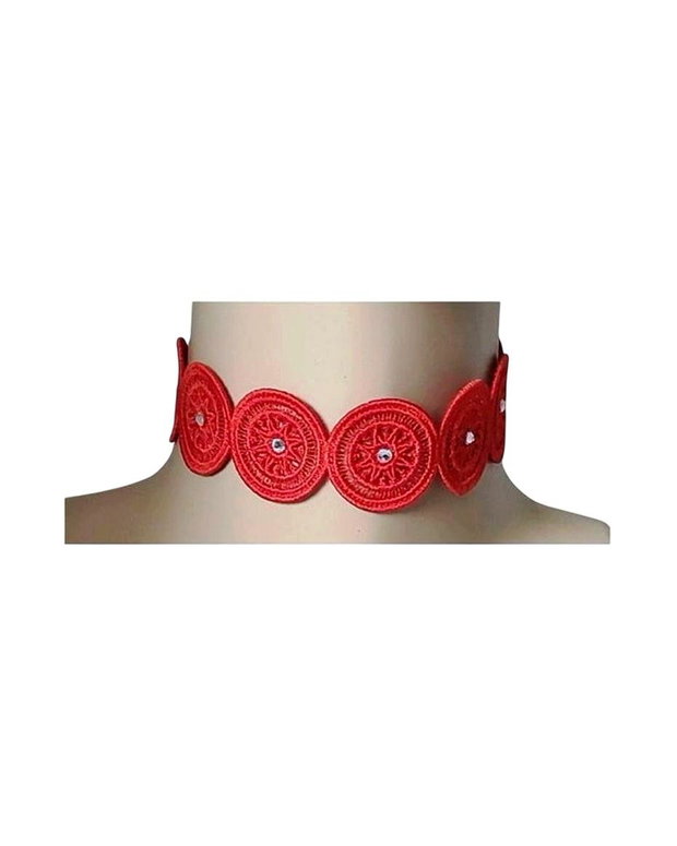 Colier Choker Rosu Brodat cu Cristale