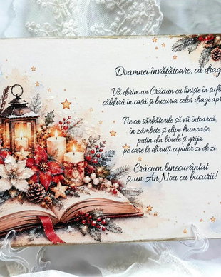 Plachetă decorativă din lemn masiv  - cadou de Crăciun pentru învățătoare, educatoare