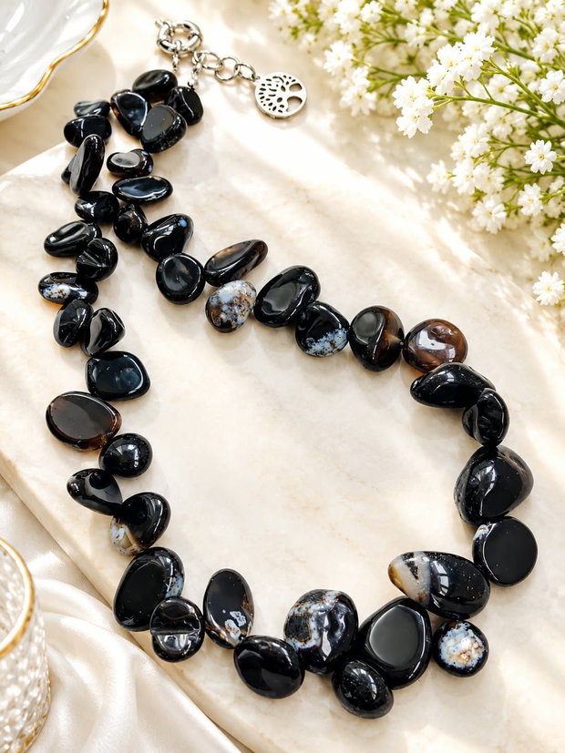Colier agate negre / onix negru