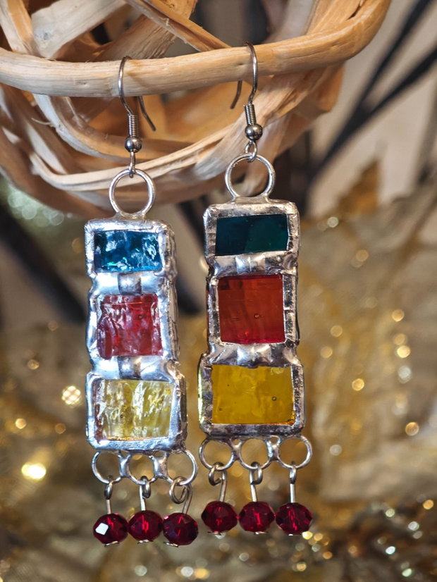 Cercei unicat sticla și cristale Swarovski