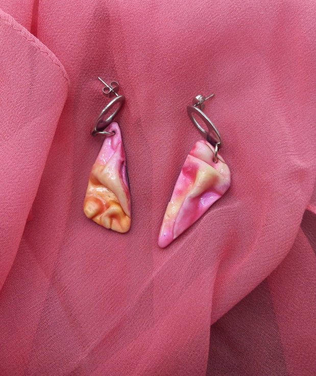 Folded Pink ,cercei din lut polimeric