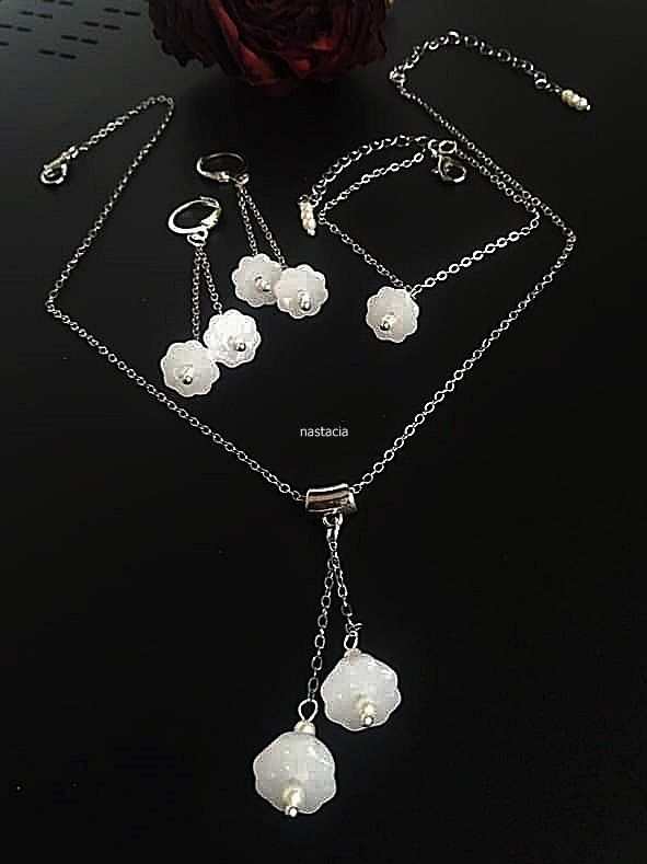 set argintat cu margaritarele de jad