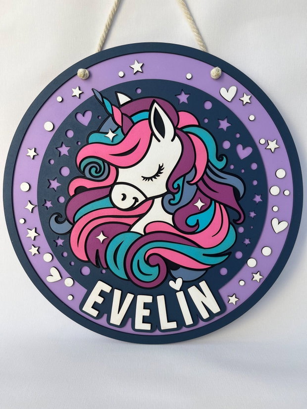 Decoratiune unicorn personalizata cu nume pentru camera copilului