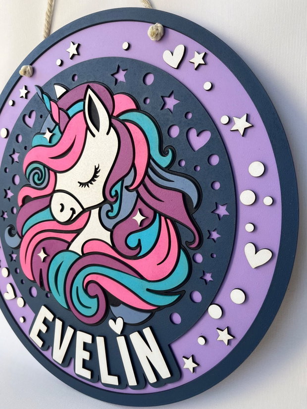 Decoratiune unicorn personalizata cu nume pentru camera copilului