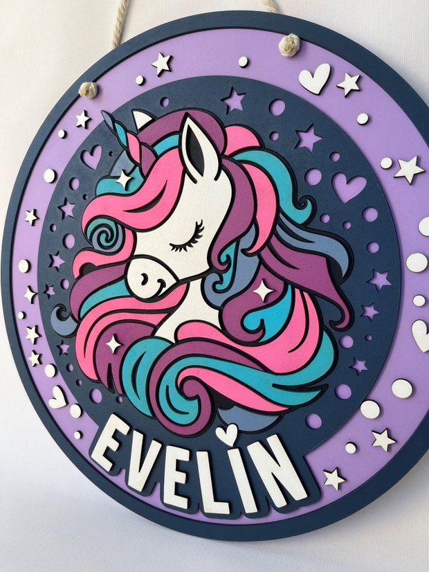 Decoratiune unicorn personalizata cu nume pentru camera copilului