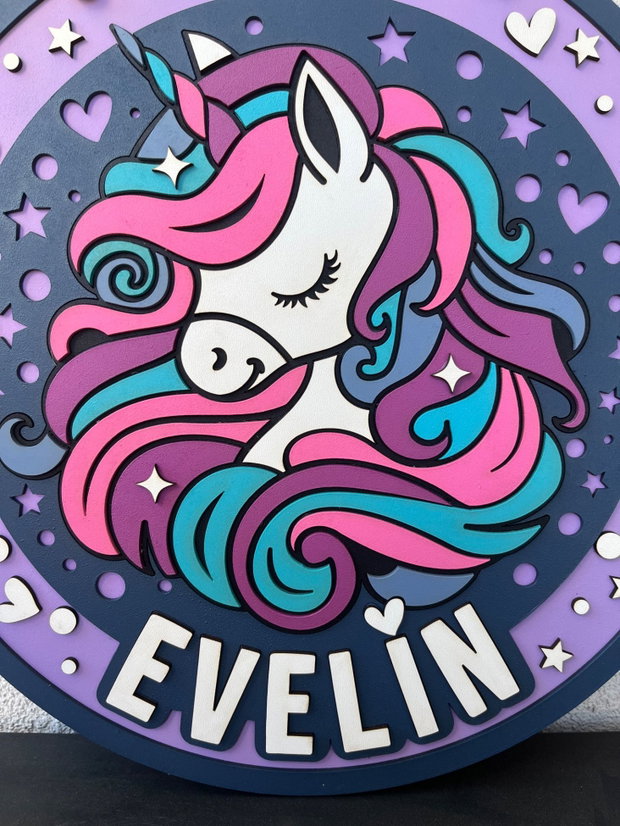 Decoratiune unicorn personalizata cu nume pentru camera copilului