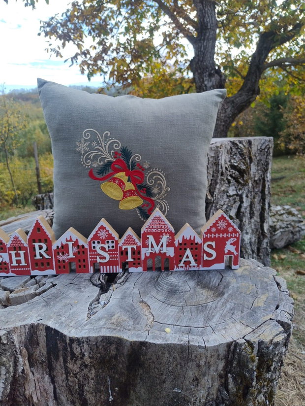 Pernă decorativă premium din in pre-spălat, cu clopoței brodați  AYA HOME