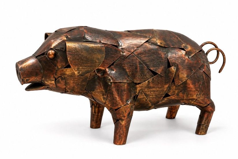 Decoratiune porc din metal pentru gradina