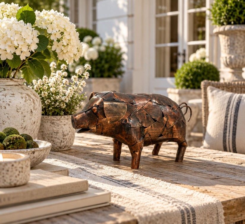 Decoratiune porc din metal pentru gradina