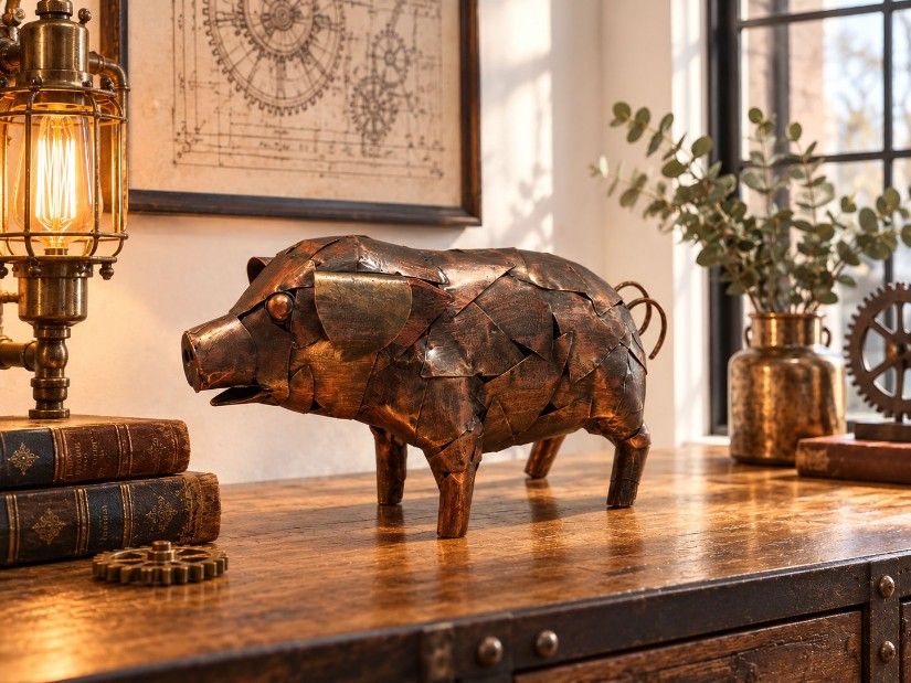 Decoratiune porc din metal pentru gradina