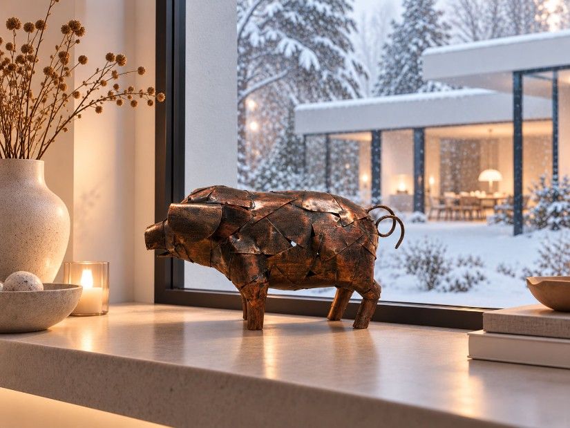 Decoratiune porc din metal pentru gradina