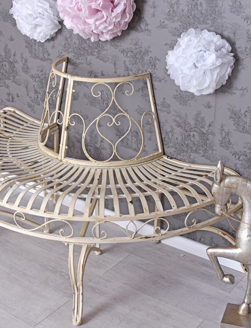 Banca copac din fier forjat antik white