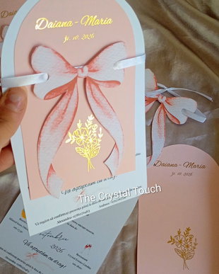 Invitații de botez personalizate cu fundă 3D  The Crystal Touch