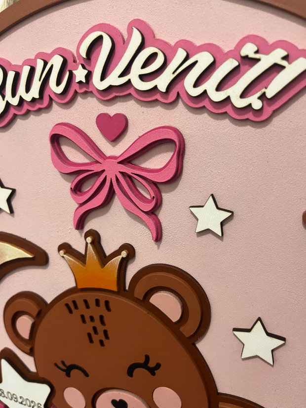 Decoratiune Personalizată Nou Nascut Fetita cu datele nasterii, Tablou 3D din MDF Cameră Copil