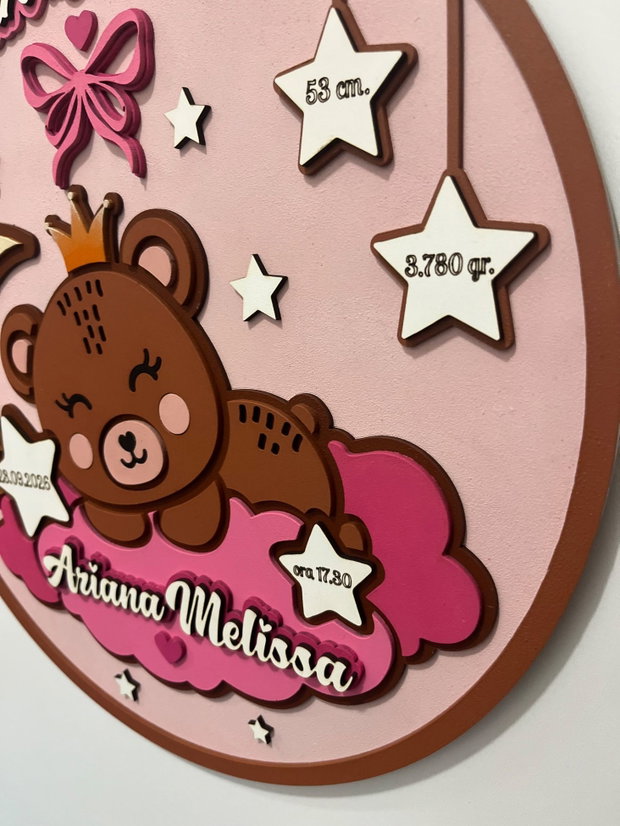 Decoratiune Personalizată Nou Nascut Fetita cu datele nasterii, Tablou 3D din MDF Cameră Copil