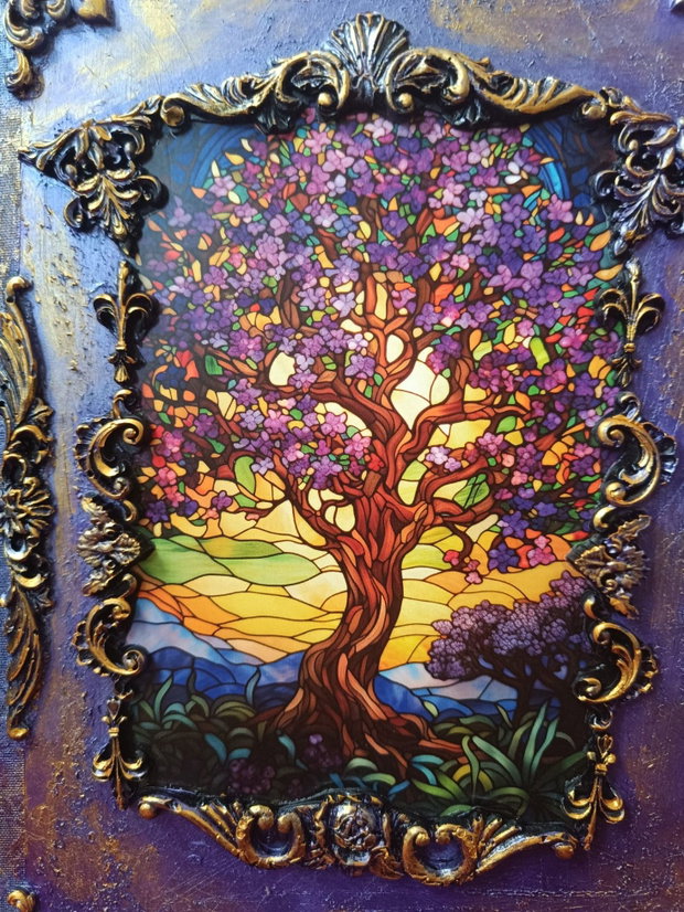 Jurnal handmade B5 Arborele Vieții, stil fantasy