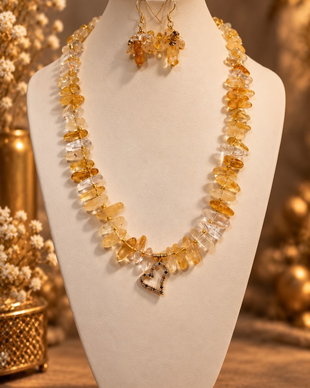 Set colier și cercei din gherute de citrin,toho,inox~A TOUCH OF SUNSHINE~