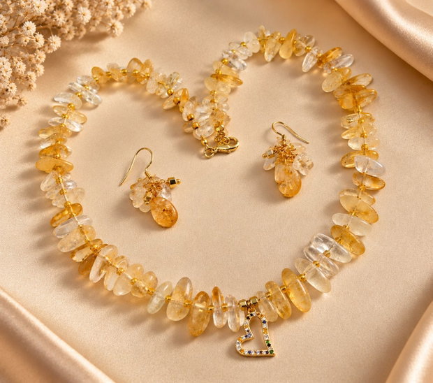Set colier și cercei din gherute de citrin,toho,inox~A TOUCH OF SUNSHINE~