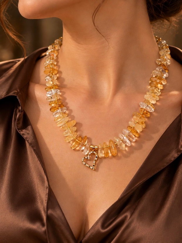 Set colier și cercei din gherute de citrin,toho,inox~A TOUCH OF SUNSHINE~