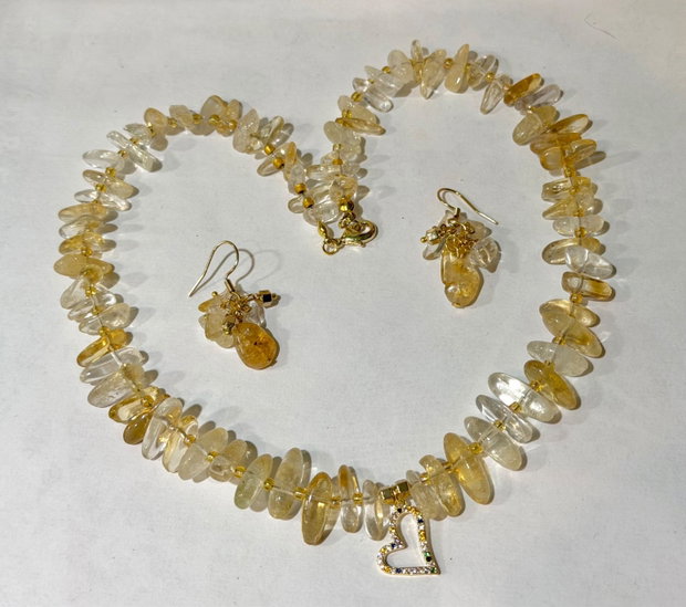 Set colier și cercei din gherute de citrin,toho,inox~A TOUCH OF SUNSHINE~