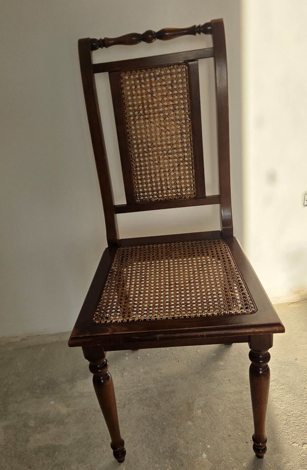 Scaun Vintage Italian MOD. DEPOSITATO - Ratan Vienez Original, Lemn Masiv