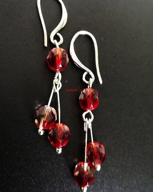 cercei argint rodiat cristale de Boemia  firepolish flame garnet