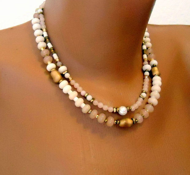 Set de doua coliere elegante, separate, jad gradient, rondele plate, perle, sfere, hematit amandoua