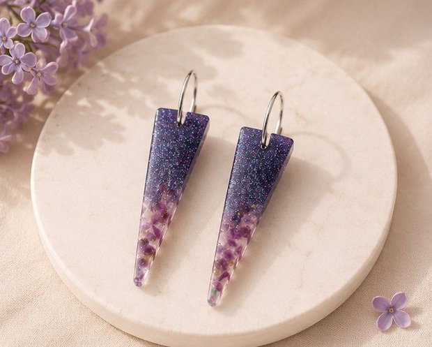 Cercei de ocazie violet cu pietricele