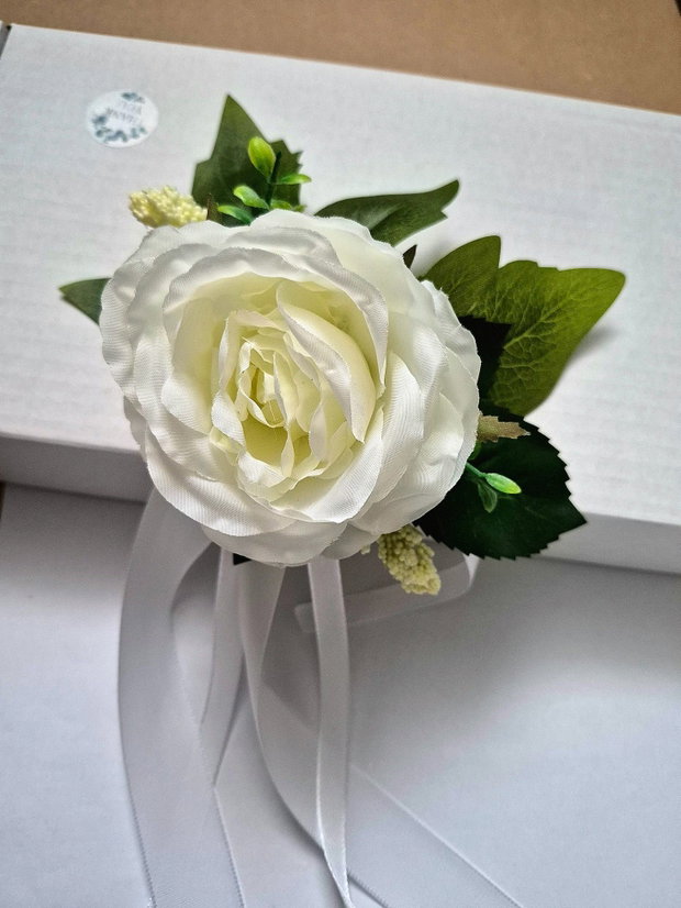 Aranjament floral , oglinzi mașini , Alb - Verde , Trandafiri artificiali real touch , 22 - 20 cm