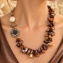Colier perle naturale,hematit,inox~Taupe Praline ~