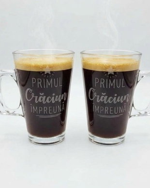 Set Căni pentru Cuplu Primul Crăciun Împreună | Colecție Crăciun, Gravată Manual