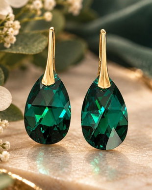 Cercei Swarovski Picătură Emerald Shimmer  Argint 925 suflat cu aur
